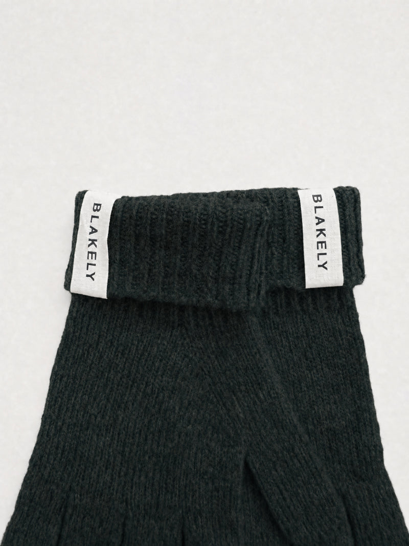 Label Knitted Gloves - Dunkelgrün