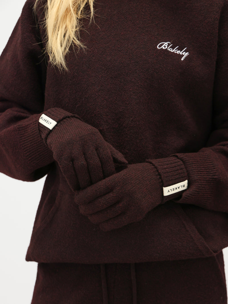 Label Knitted Gloves - Dunkle Maulbeere