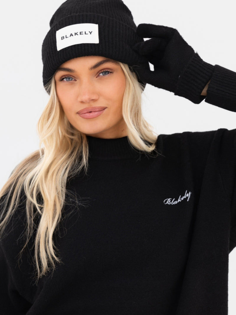 Label Knitted Gloves - Schwarz