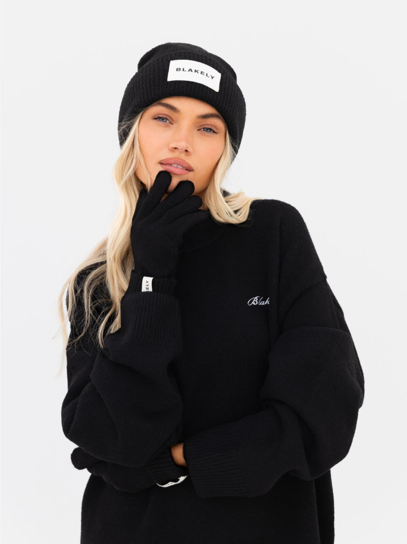 Label Knitted Gloves - Schwarz
