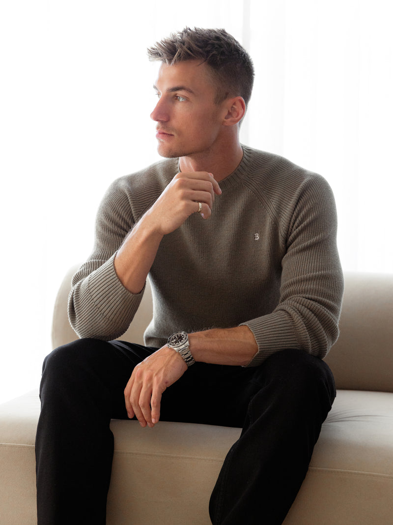 Olton Anchor Knit Jumper - Safarigrün