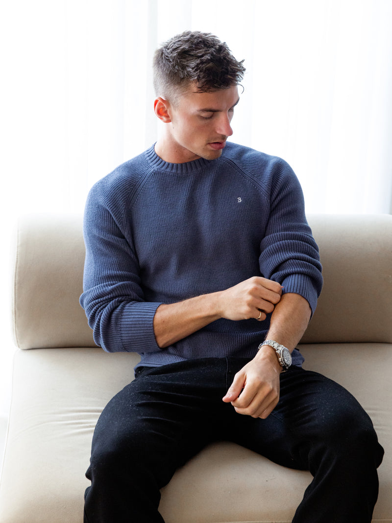 Olton Anchor Knit Jumper - Stahlblau