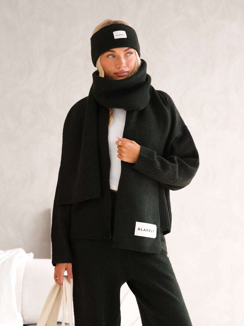 Label Knitted Scarf - Dark Green