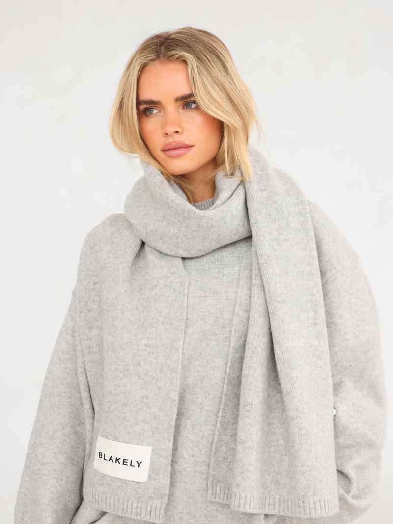 Label Knitted Scarf - Marl Grey