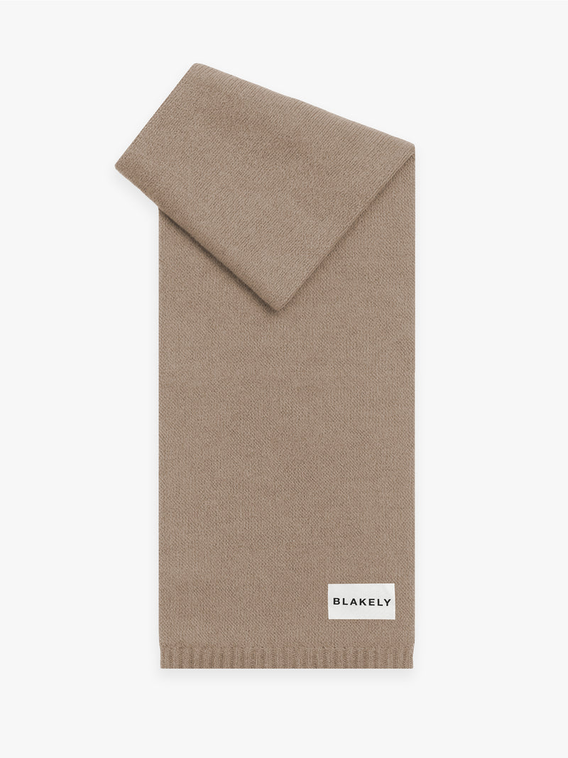 Label Knitted Scarf - Soft Brown