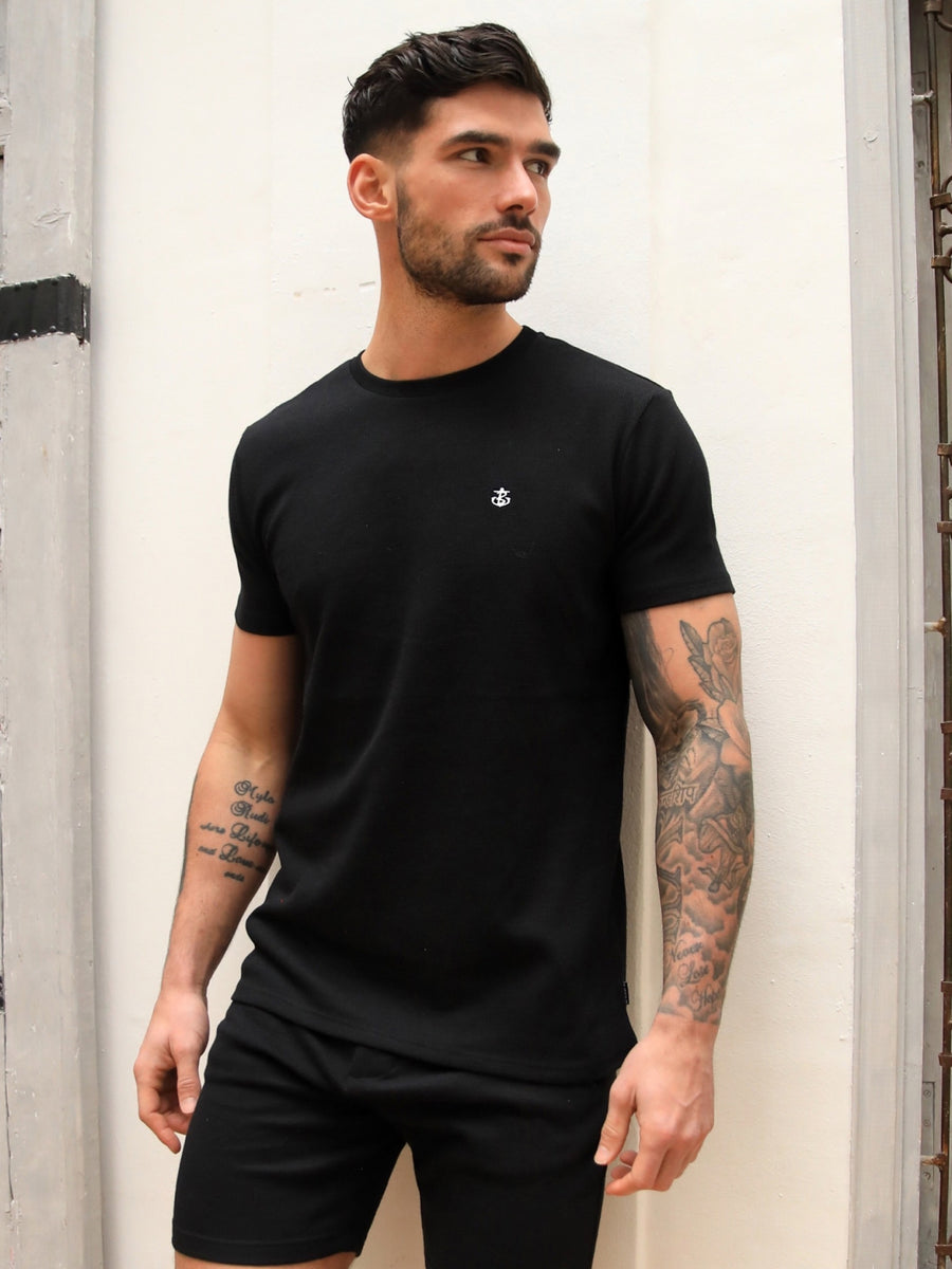 Safi Textured Fitted T-Shirt - Black