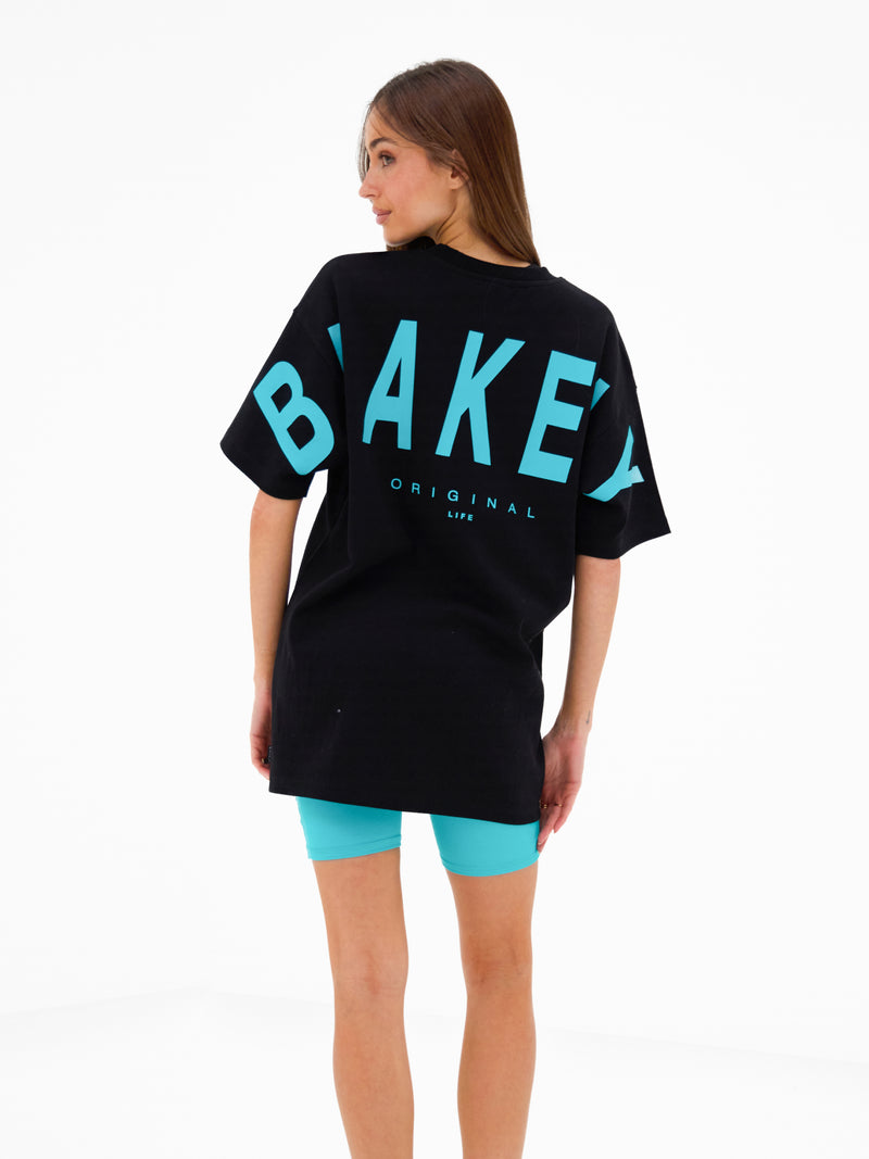 Isabel Oversized T-Shirt - Black & Aqua
