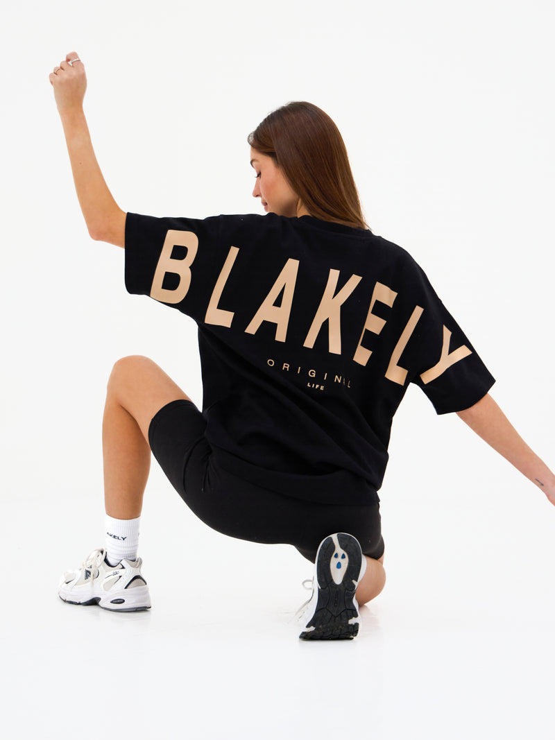 Isabel Oversized T-Shirt - Black & Light Tan