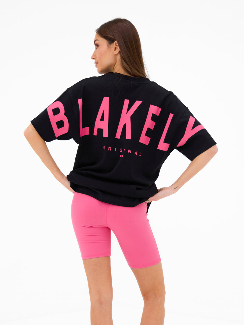 Isabel Oversized T-Shirt - Black & Bold Pink