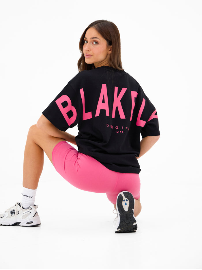 Isabel Oversized T-Shirt - Black & Bold Pink