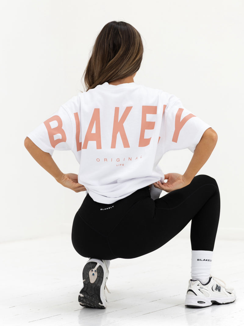 Isabel Oversized T-Shirt - Weiß & Pfirsichrosa