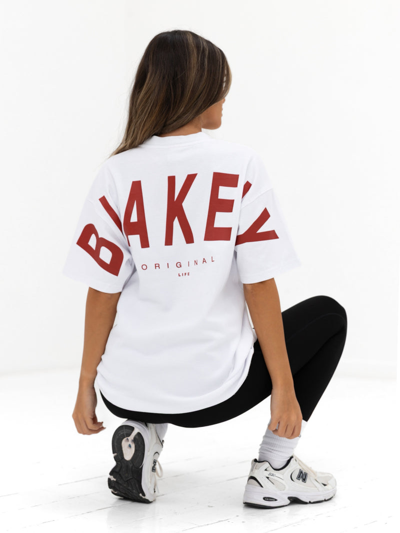 Isabel Oversized T-Shirt - Weiß & Kirschrot