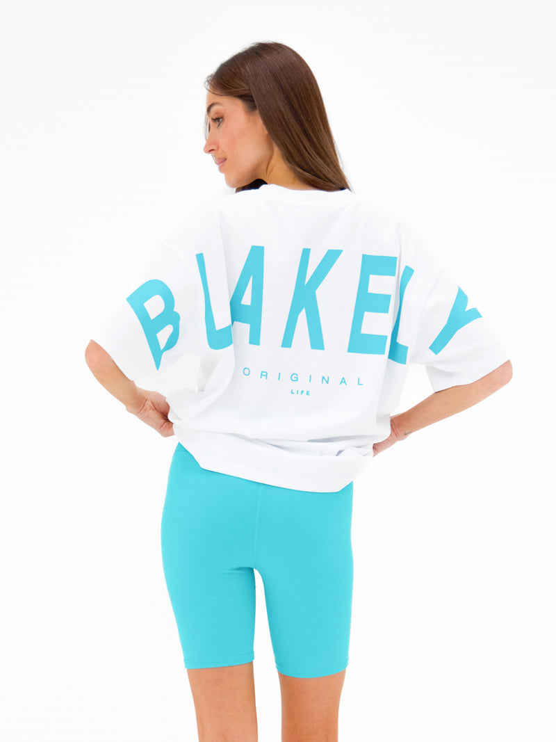 Isabel Oversized T-Shirt - Weiß & Aqua