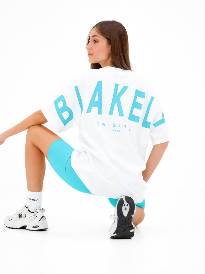 Isabel Oversized T-Shirt - Weiß & Aqua