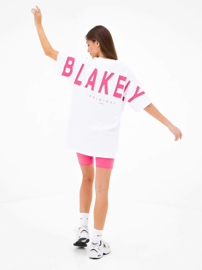 Isabel Oversized T-Shirt - White & Bold Pink