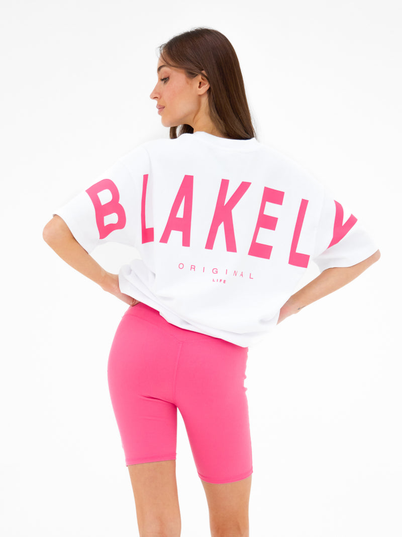 Isabel Oversized T-Shirt - White & Bold Pink
