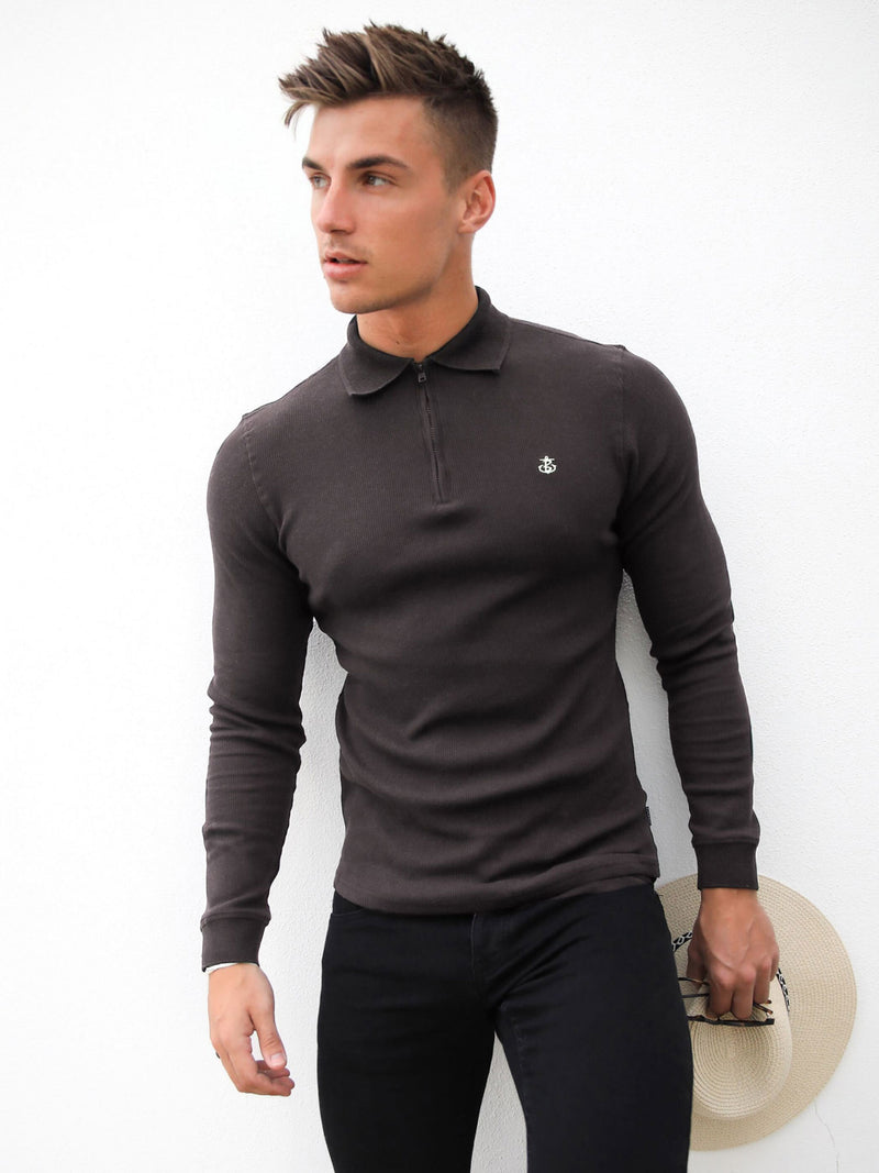 Aspen Long Sleeve Polo - Charcoal