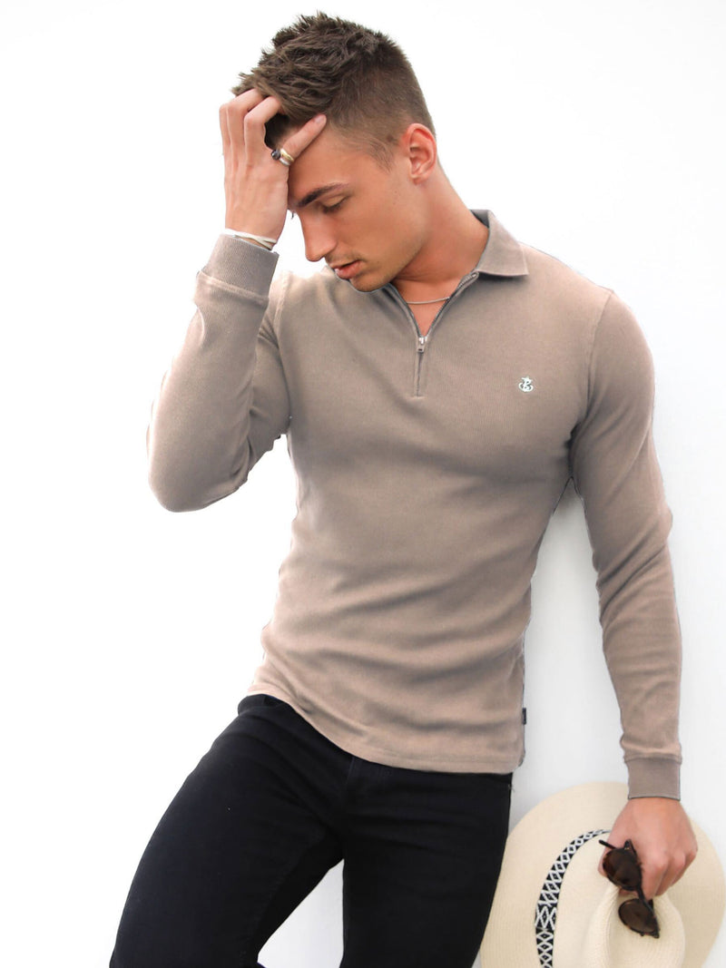 Aspen Long Sleeve Polo - Stone