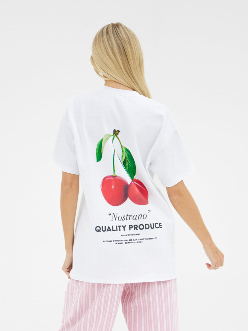 Callie Cherry Oversized T-Shirt - Weiß