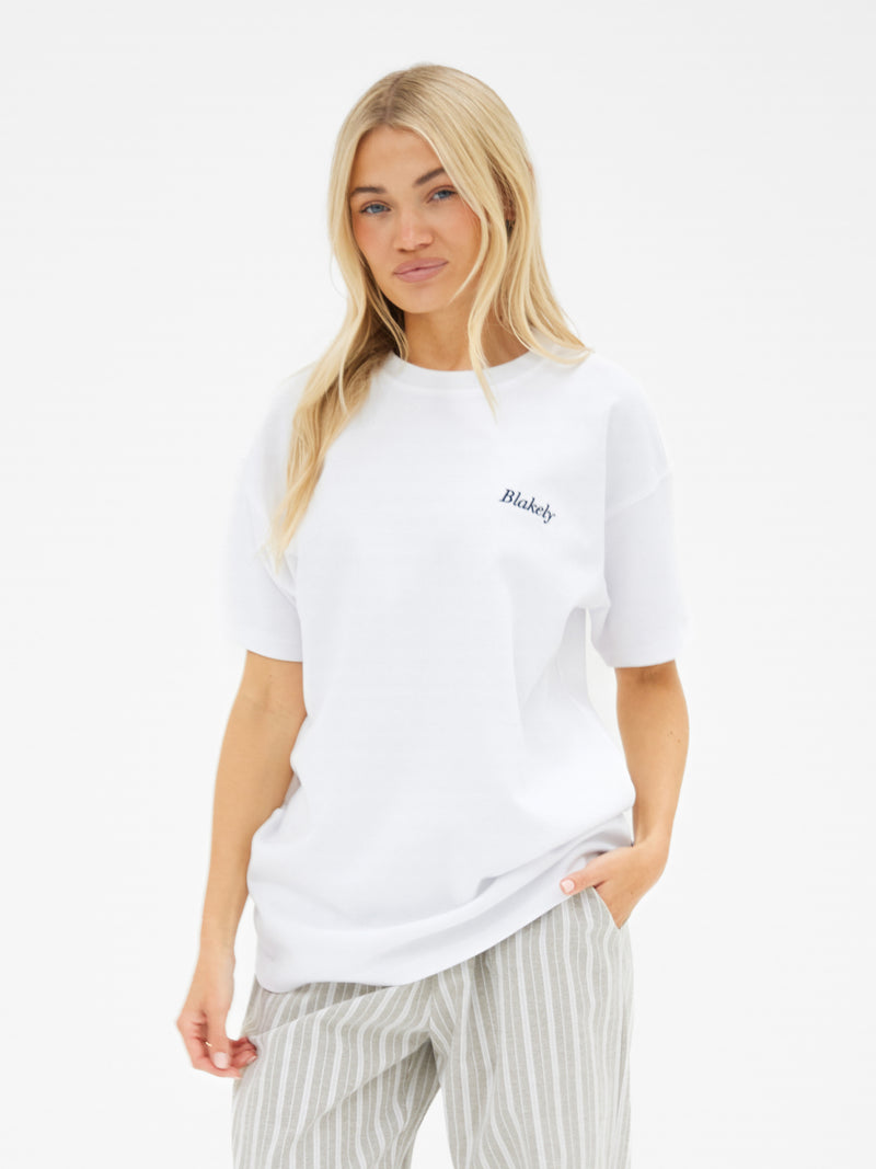 Pia Peach Oversized T-Shirt - White