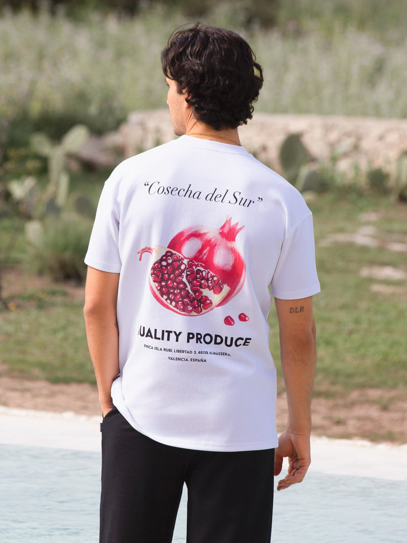 Pomegranate Print Relaxed T-Shirt - Wit
