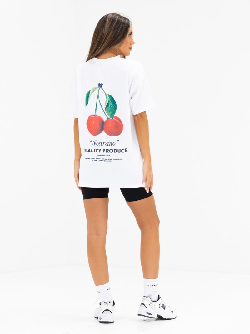 Callie Cherry Oversized T-Shirt - Weiß