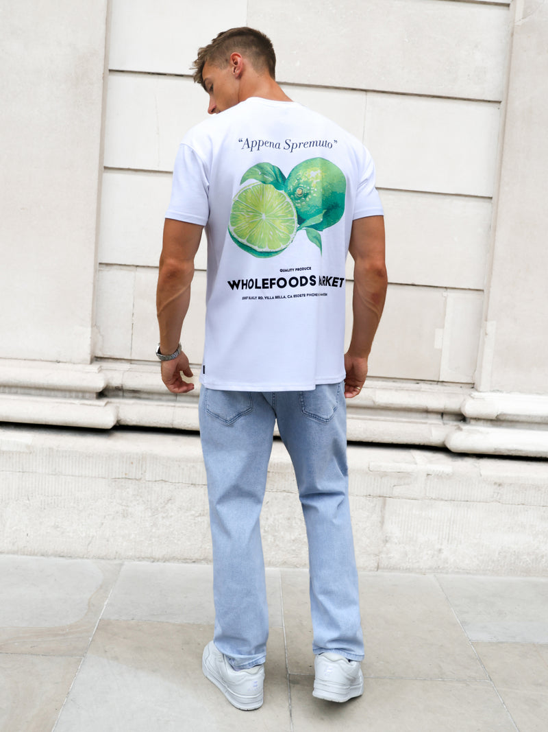 Lime Print Relaxed T-Shirt - Weiß