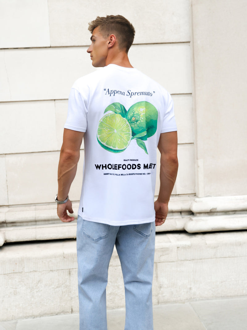 Lime Print Relaxed T-Shirt - Weiß