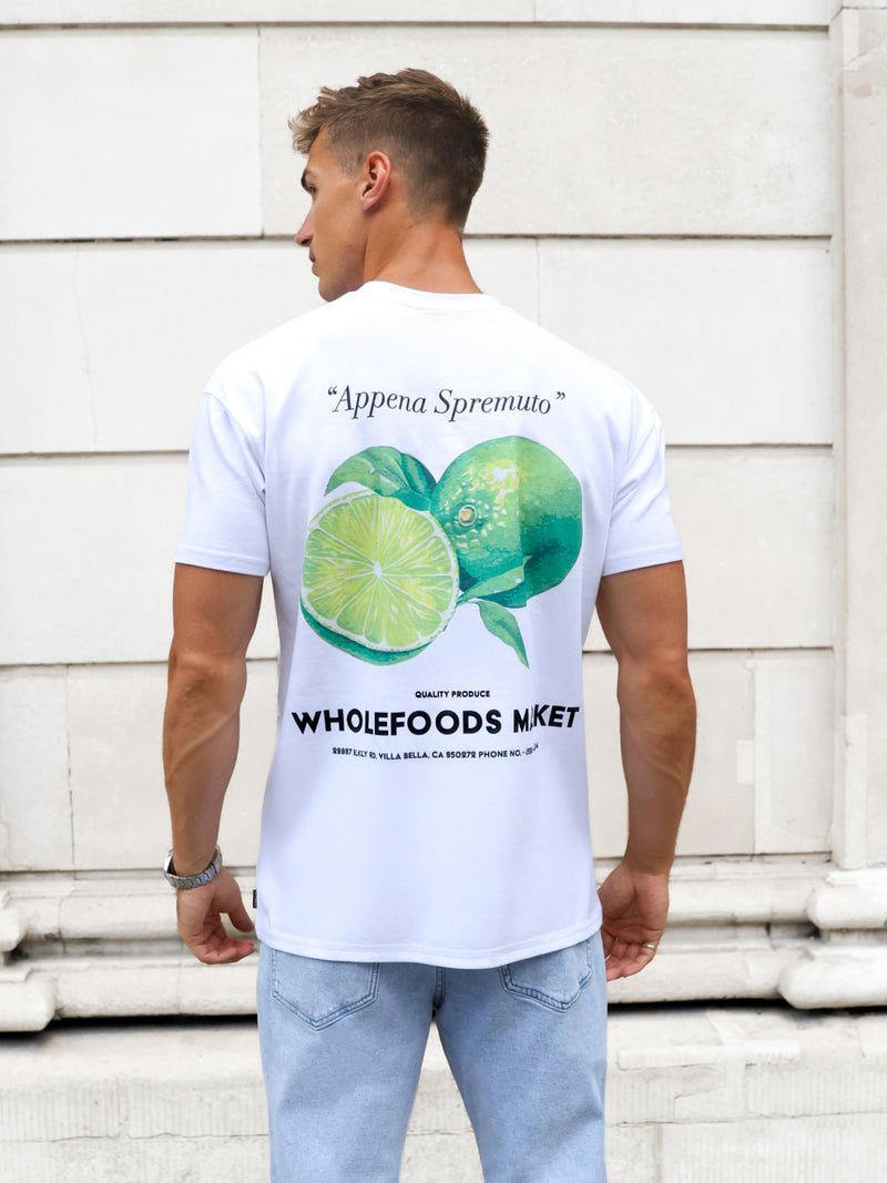 Lime Print Relaxed T-Shirt - Weiß