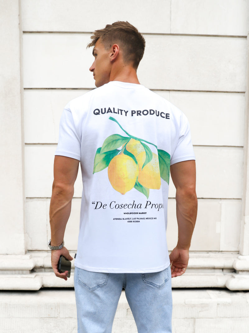 Lemon Print Relaxed T-Shirt - Weiß