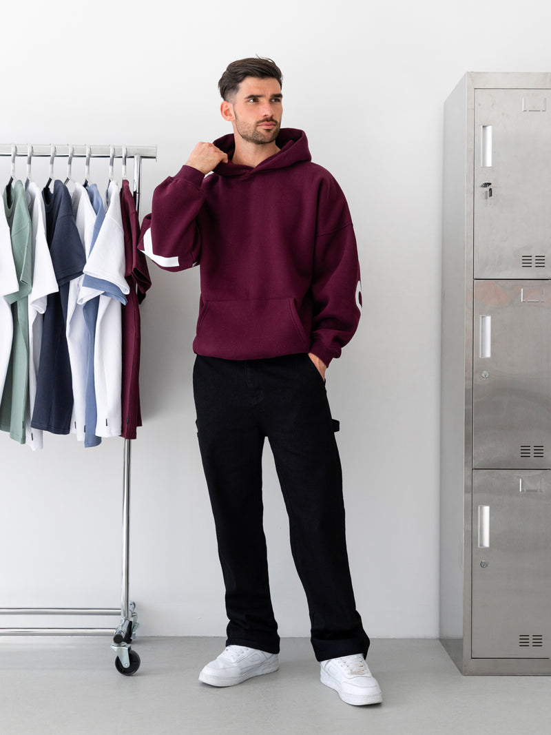 Idris Oversized Hoodie - Dunkles Burgunderrot