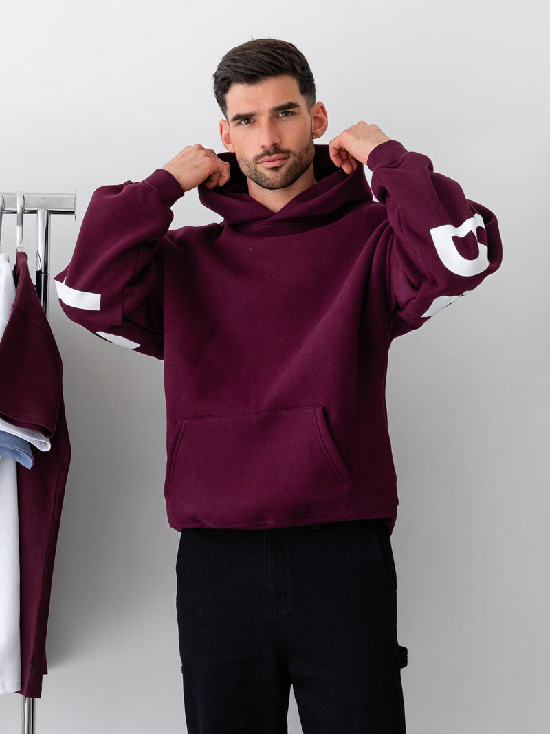 Idris Oversized Hoodie - Dunkles Burgunderrot