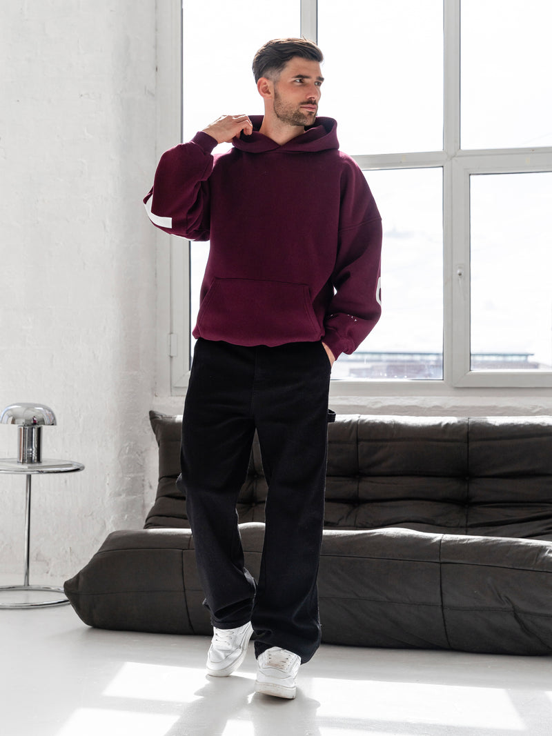 Idris Oversized Hoodie - Dunkles Burgunderrot
