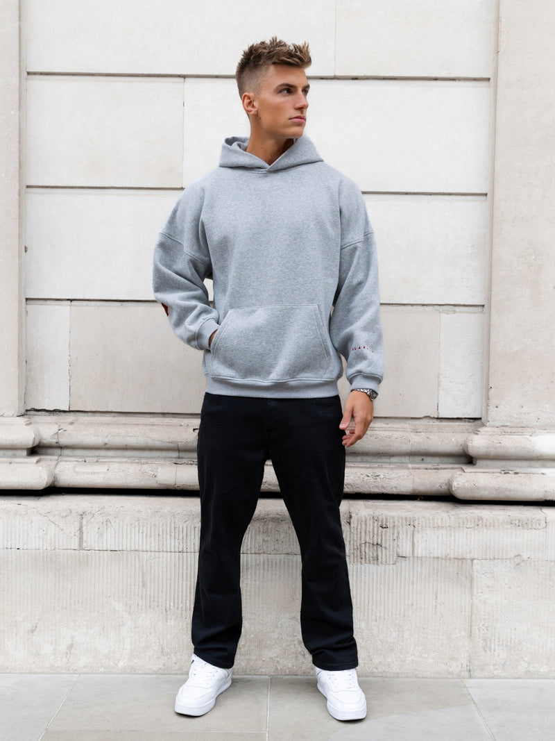 Idris Oversized Hoodie - Marl Grey & Maroon Red