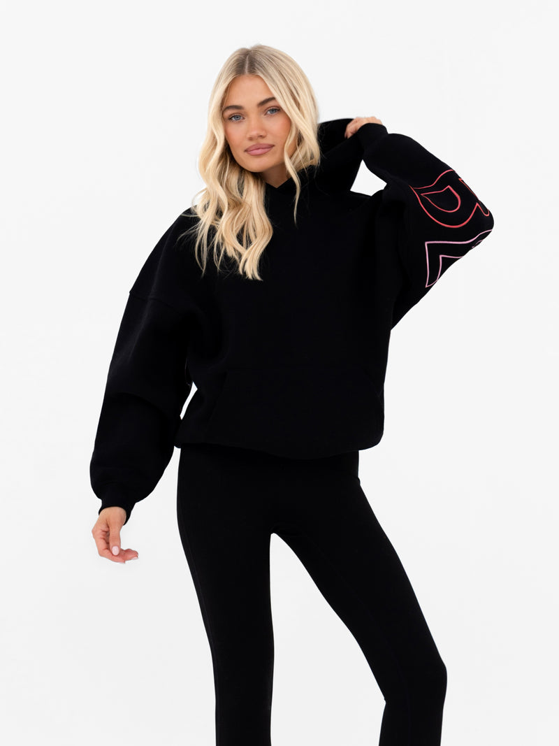 Embroidered Isabel Oversized Hoodie - Black & Pink