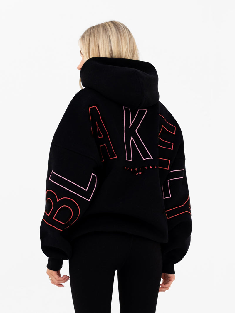 Embroidered Isabel Oversized Hoodie - Black & Pink