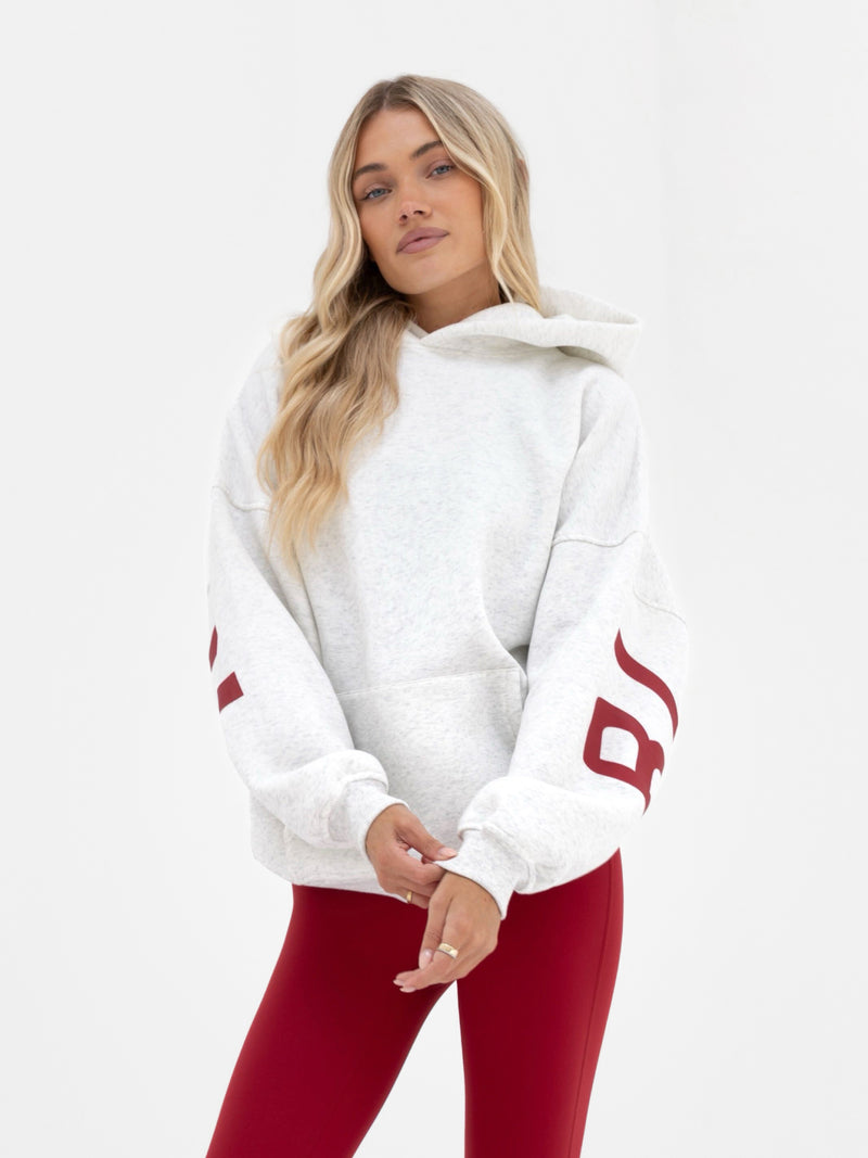 Isabel Oversized Hoodie - Melange Grau & Kirschrot