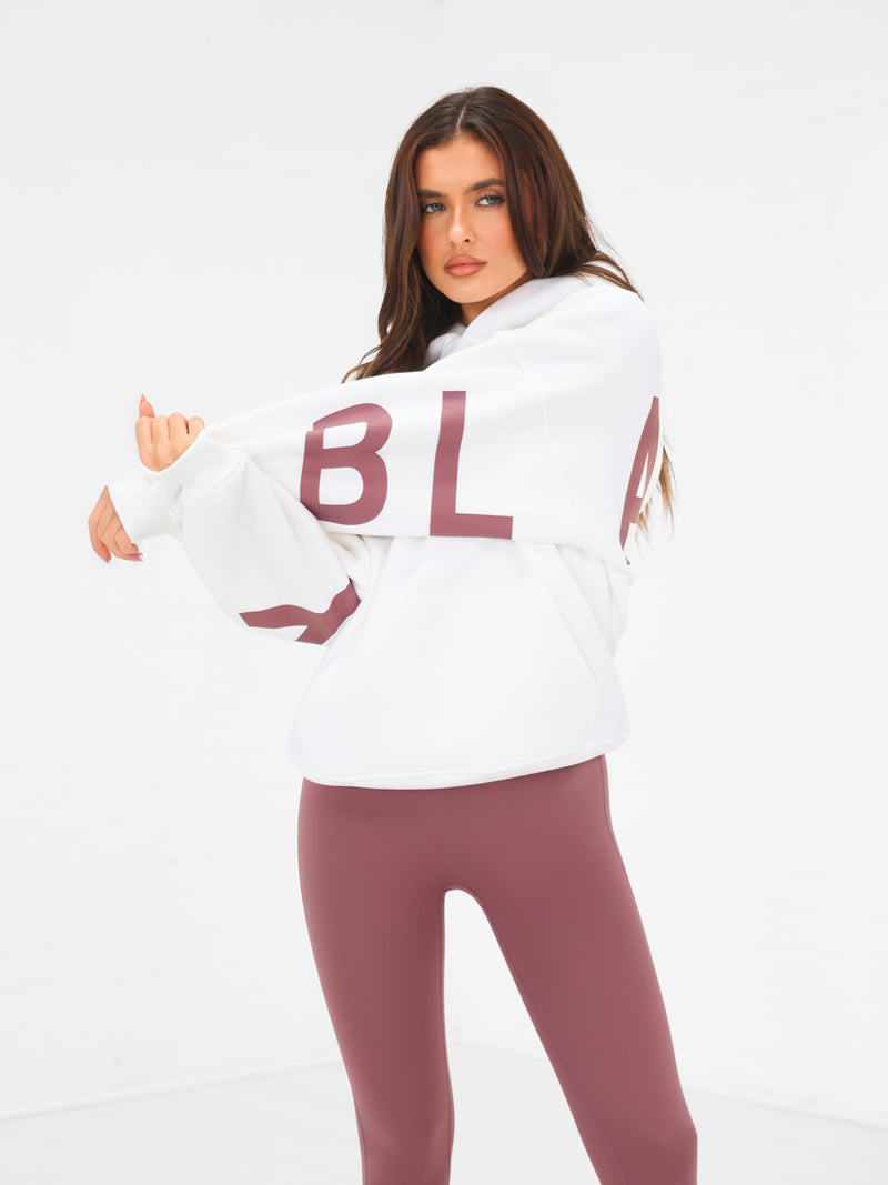 Isabel Oversized Hoodie - Blanc mat et taupe rosé