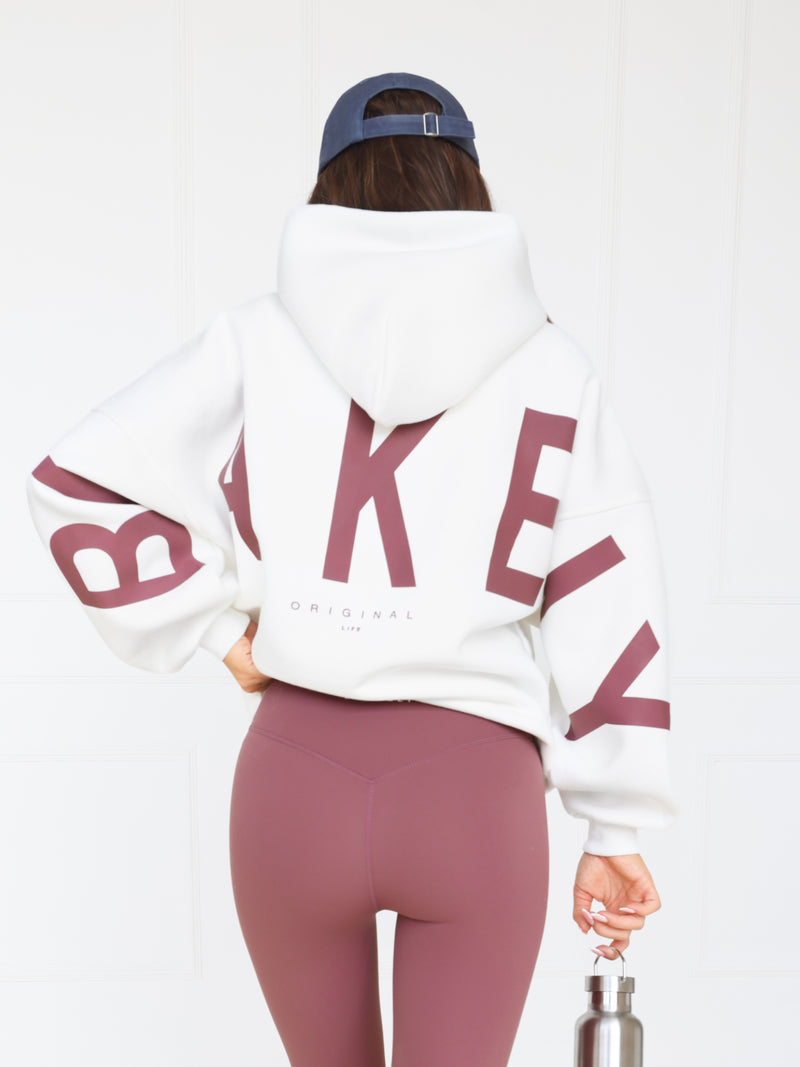 Isabel Oversized Hoodie - Blanc mat et taupe rosé