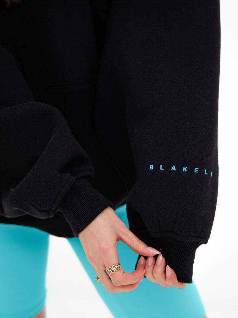 Isabel Oversized Hoodie - Black & Aqua