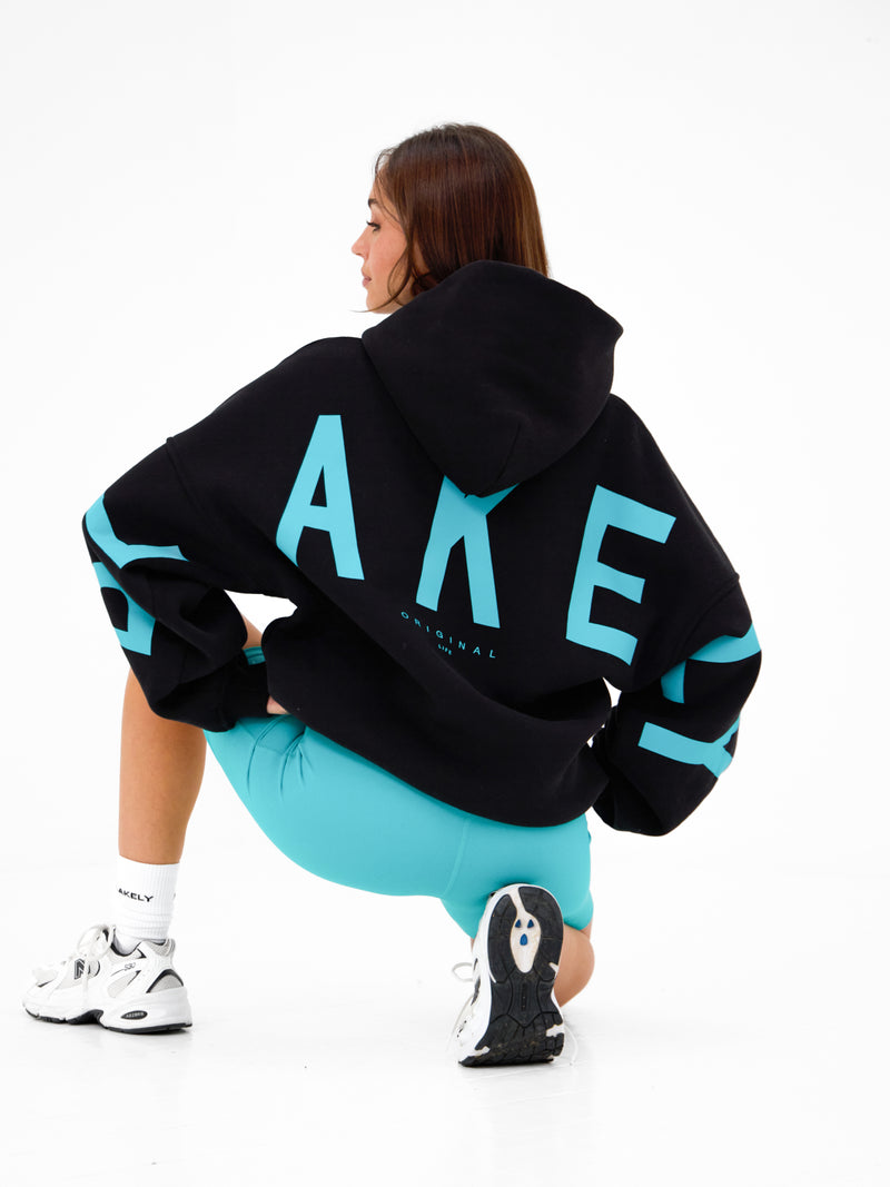Isabel Oversized Hoodie - Black & Aqua