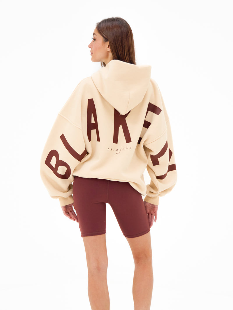 Isabel Oversized Hoodie - Light Tan & Maroon Brown