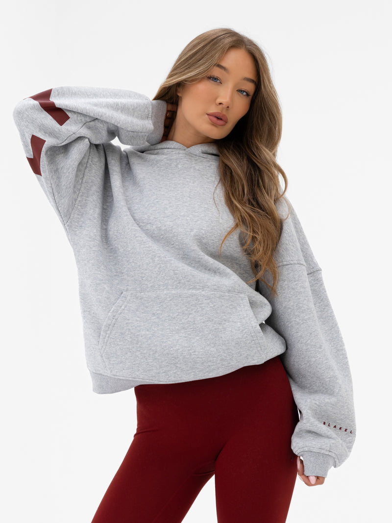 Isabel Oversized Hoodie - Marl Grey & Maroon Red
