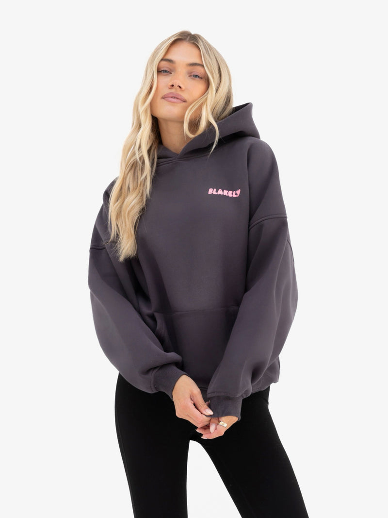 Cloud Print Oversized Hoodie - Holzkohle