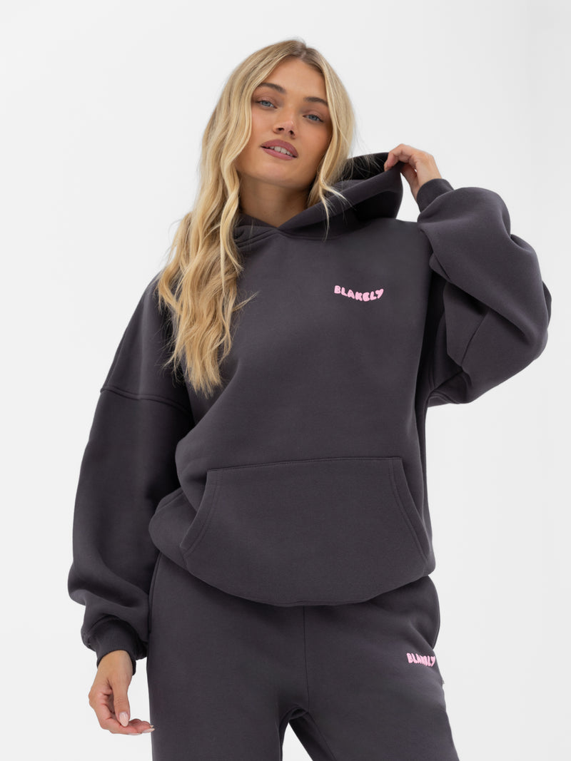 Cloud Print Oversized Hoodie - Holzkohle
