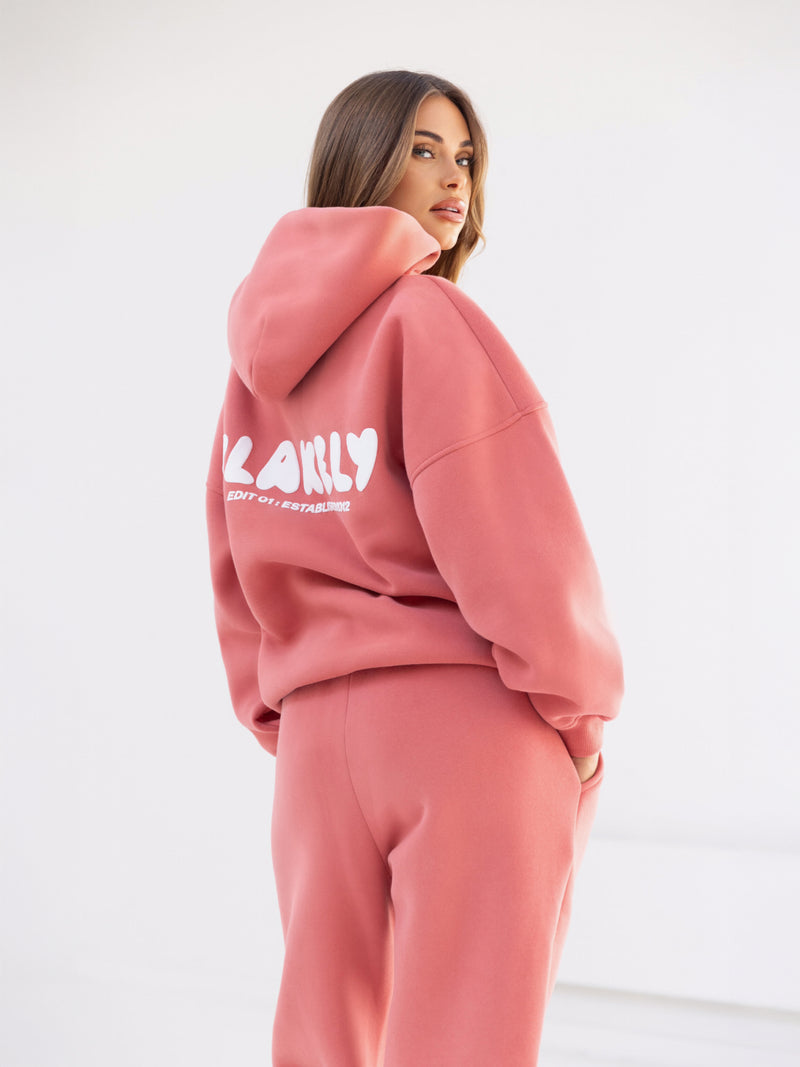 Cloud Print Oversized Hoodie - Sunrise Coral