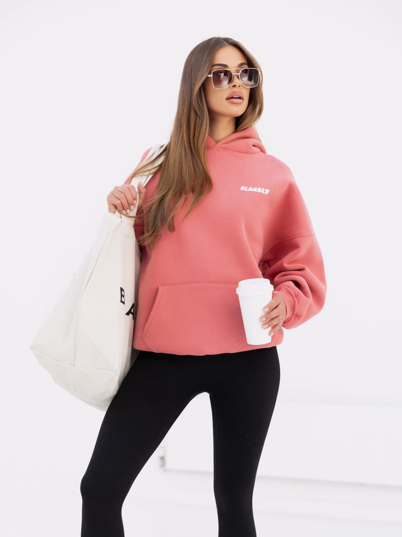 Cloud Print Oversized Hoodie - Sunrise Coral