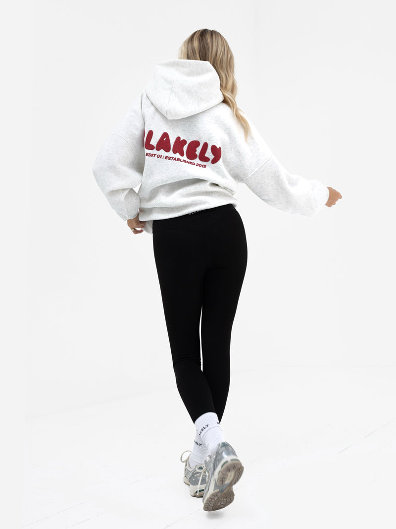 Cloud Print Oversized Hoodie - Melange-Grau & Kirschrot