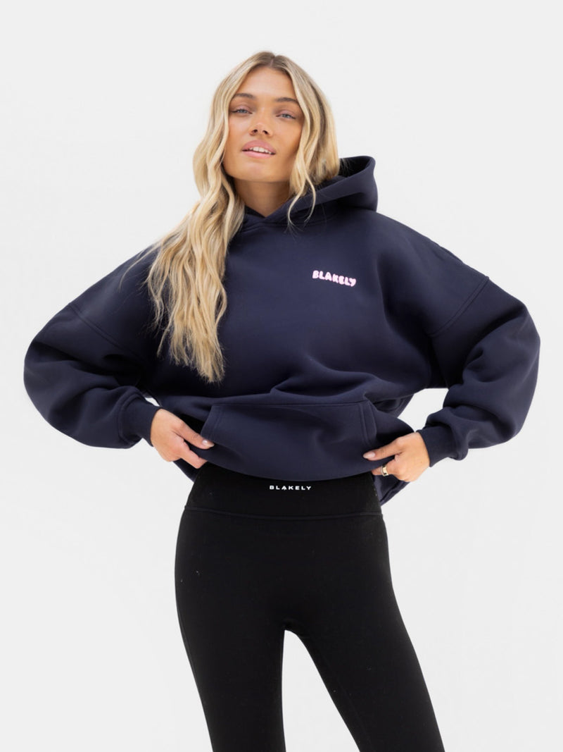 Cloud Print Oversized Hoodie - Echtes Marineblau & Puderrosa