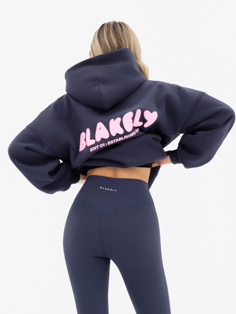 Cloud Print Oversized Hoodie - Echtes Marineblau & Puderrosa